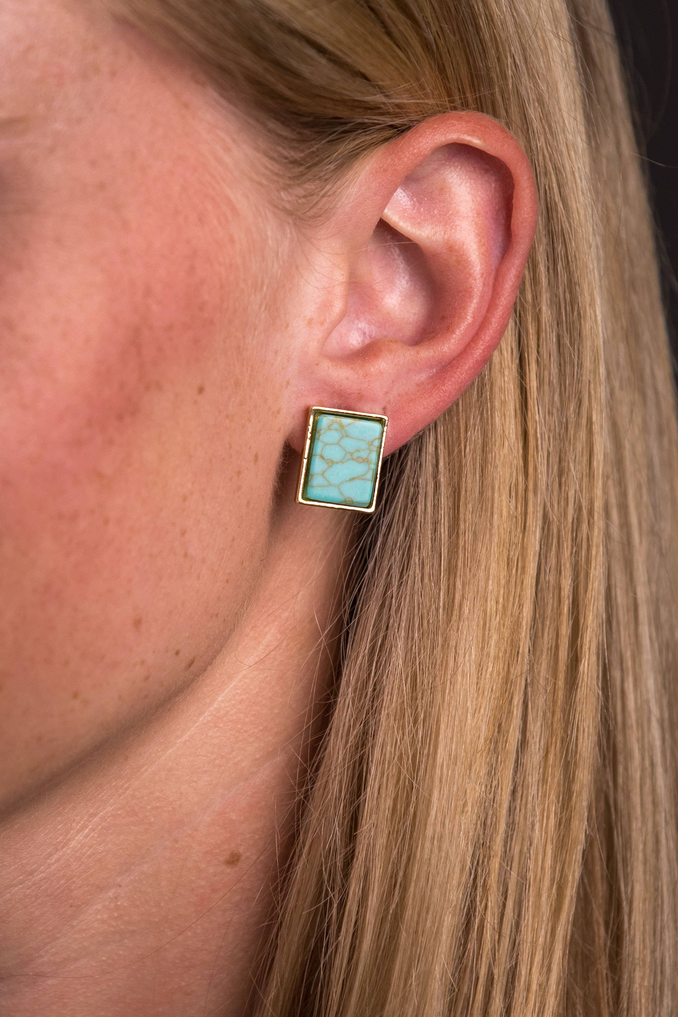 Rectangular Stud Earrings - Turquoise - Tucker Brown