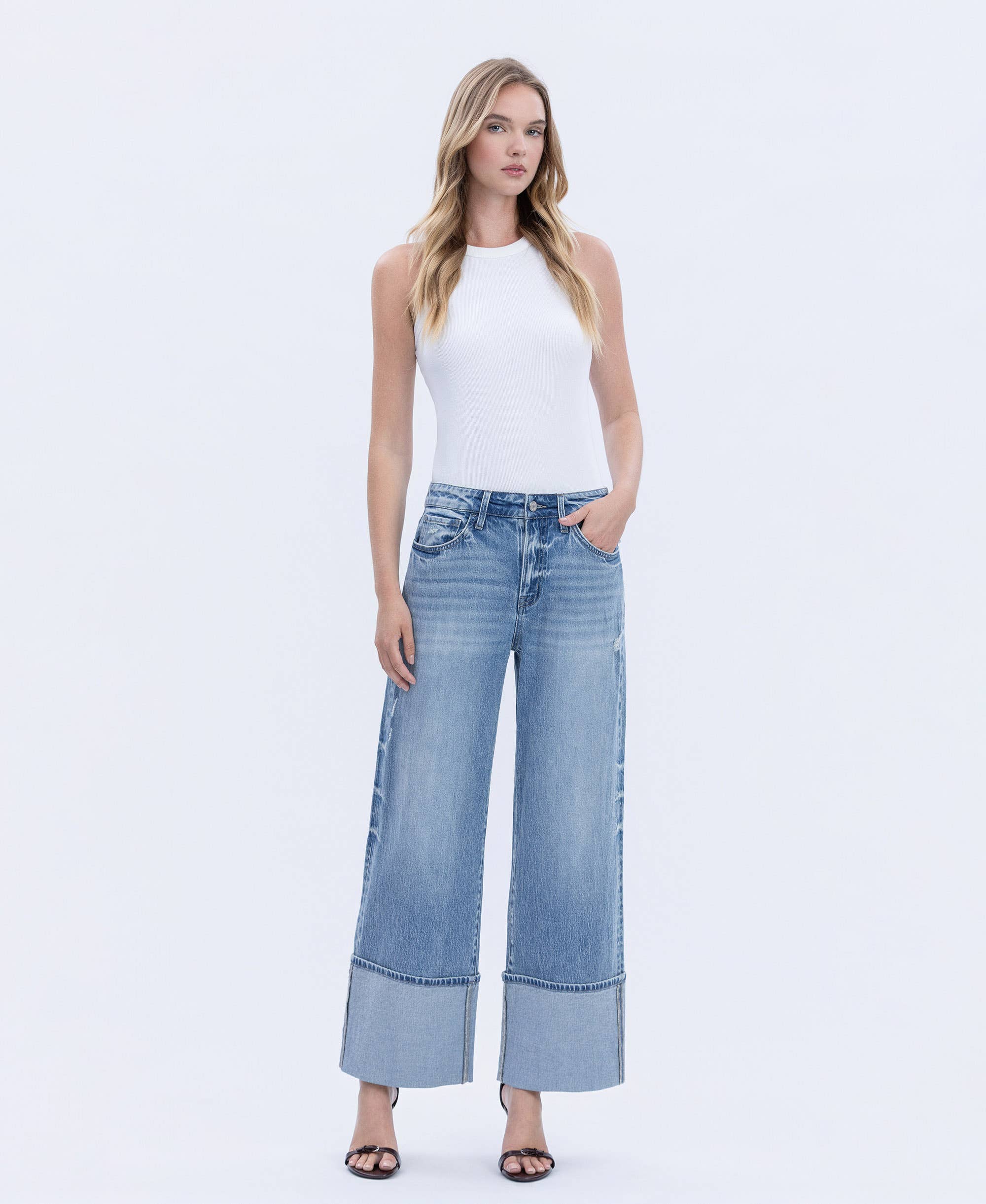 Cuffed Wide Leg Jeans