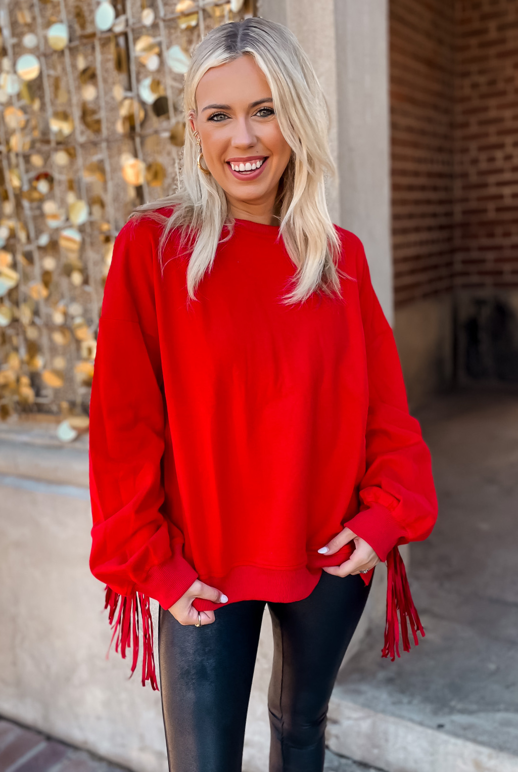 Holiday Colors Fringe Sweatshirt - Red