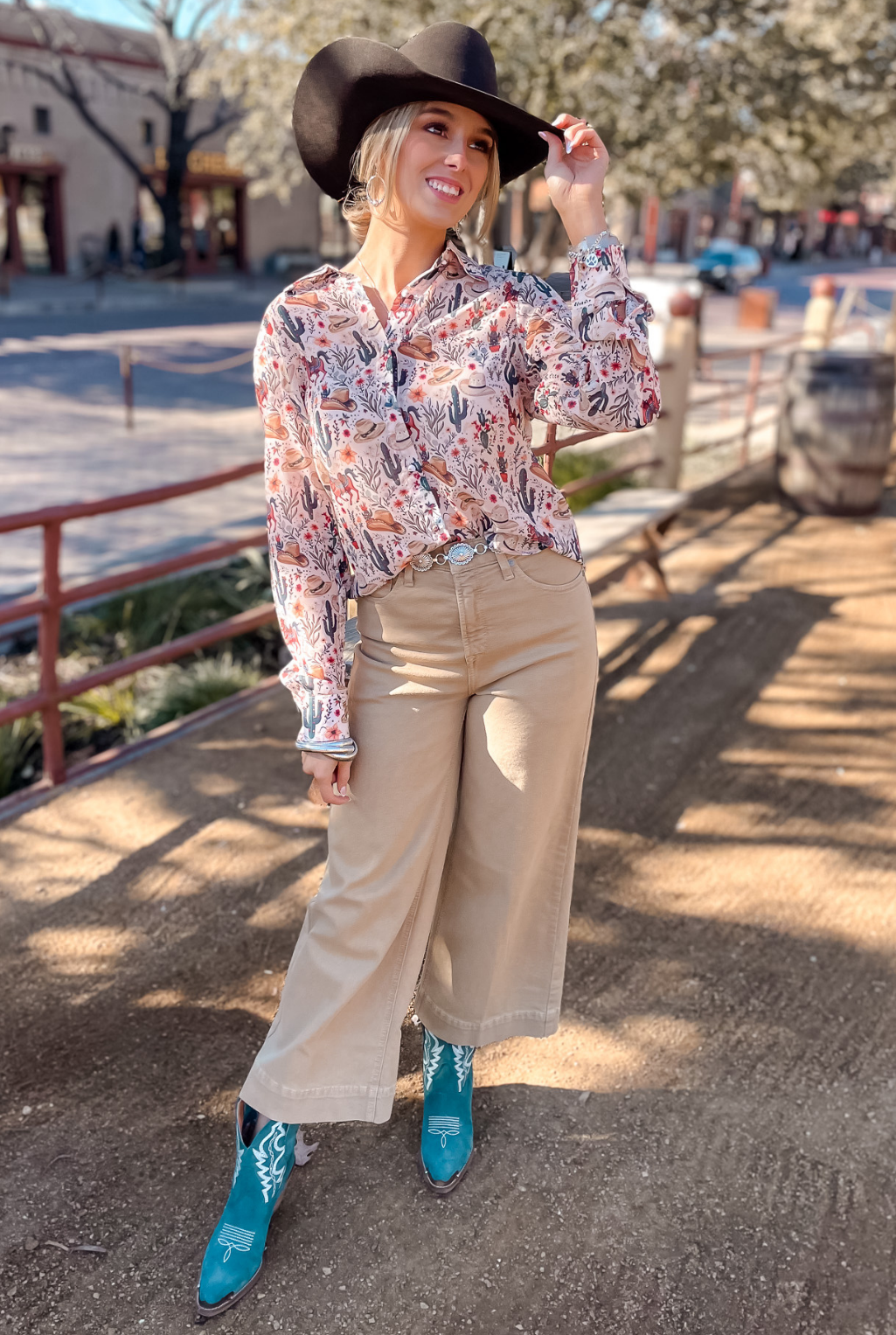 Western Print Chiffon Blouse