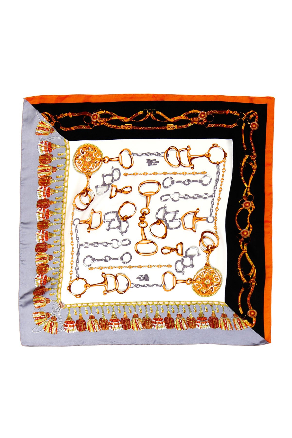 Chain And Tassel Print Scarf - Ivory