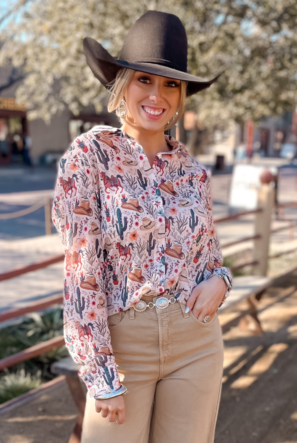 Western Print Chiffon Blouse