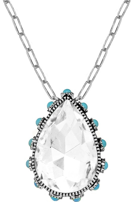 #BJ 0076 Crystal Teardrop Chain Necklace