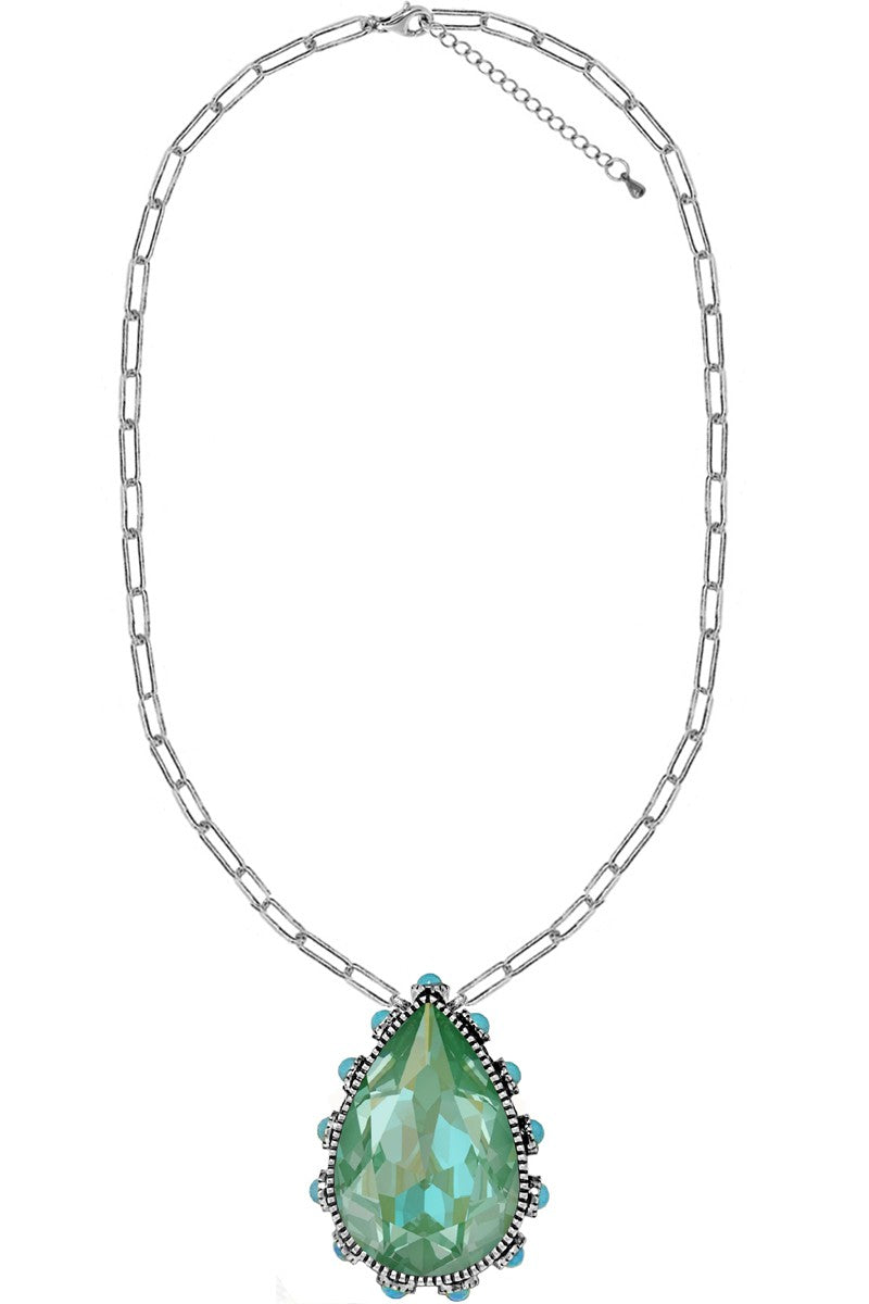 #BJ 0076 Crystal Teardrop Chain Necklace