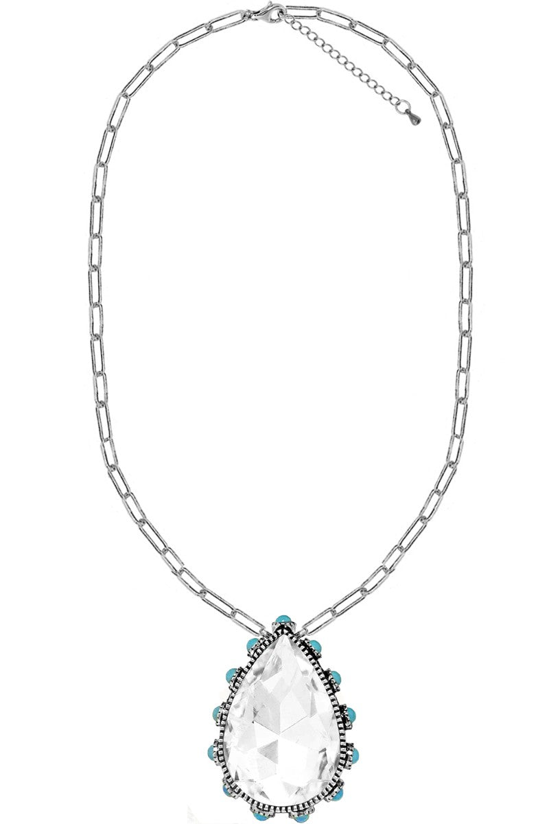 #BJ 0076 Crystal Teardrop Chain Necklace
