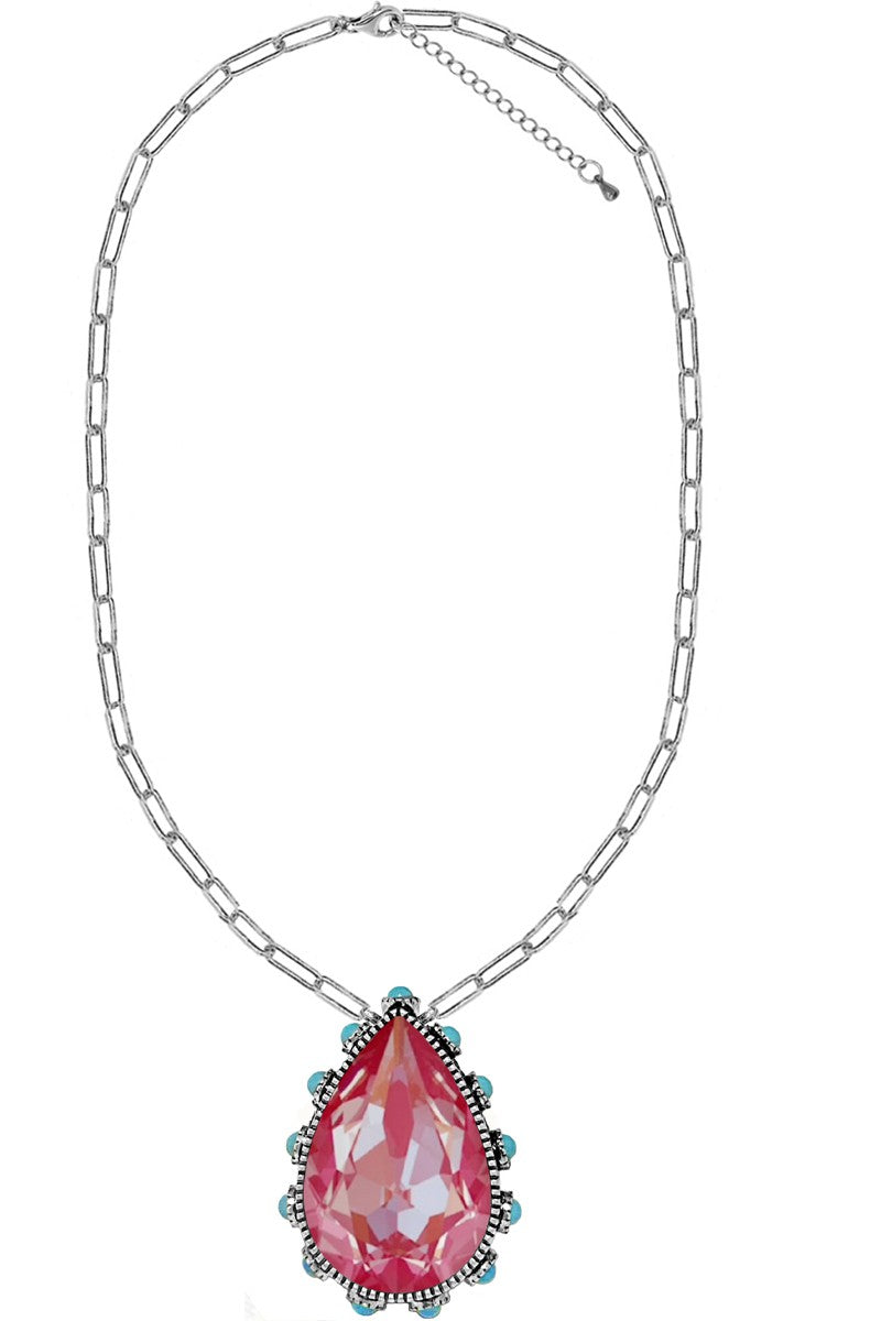 #BJ 0076 Crystal Teardrop Chain Necklace
