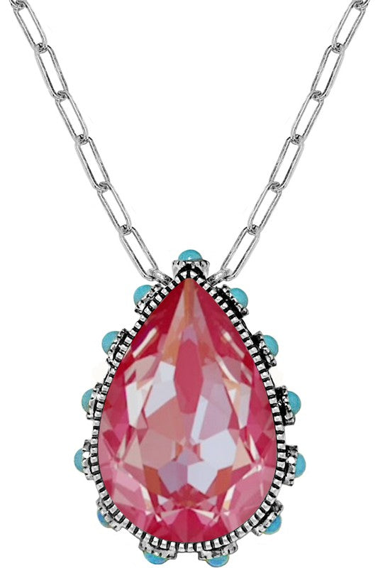 #BJ 0076 Crystal Teardrop Chain Necklace