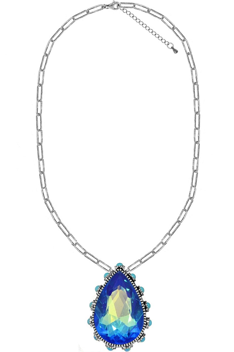 #BJ 0076 Crystal Teardrop Chain Necklace