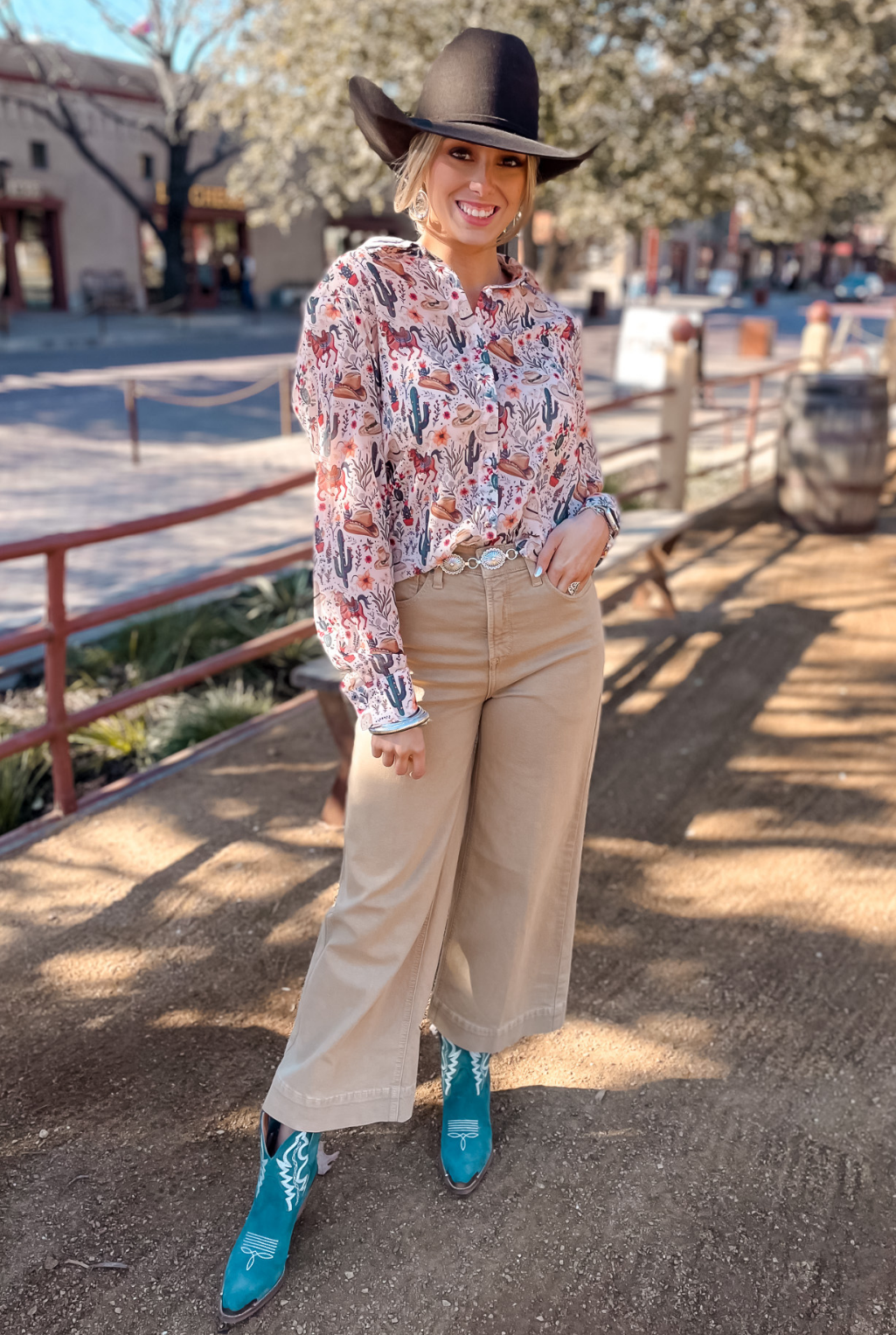 Western Print Chiffon Blouse