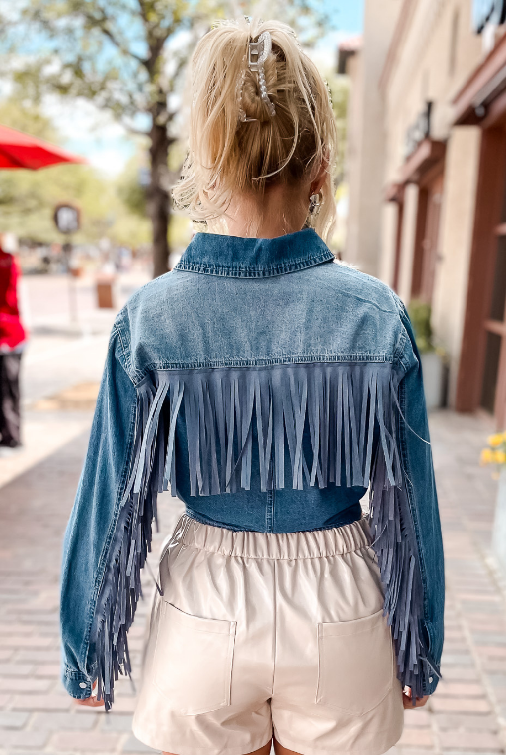 Silver Stud Fringe Denim Shirt