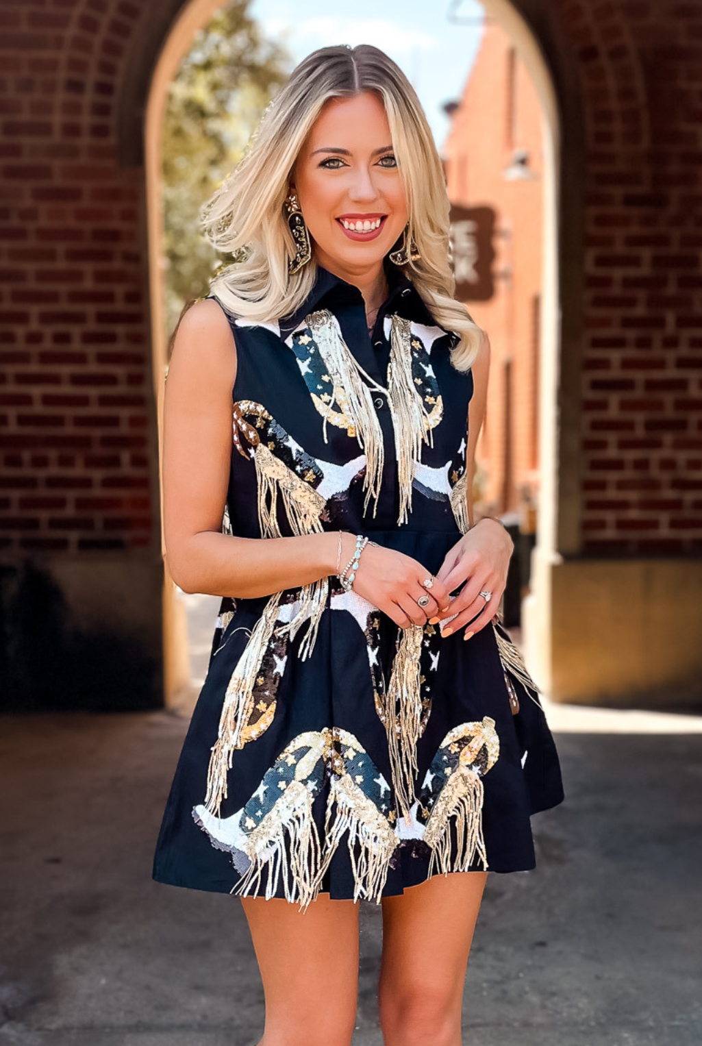 Boot Dress - Black/Gold