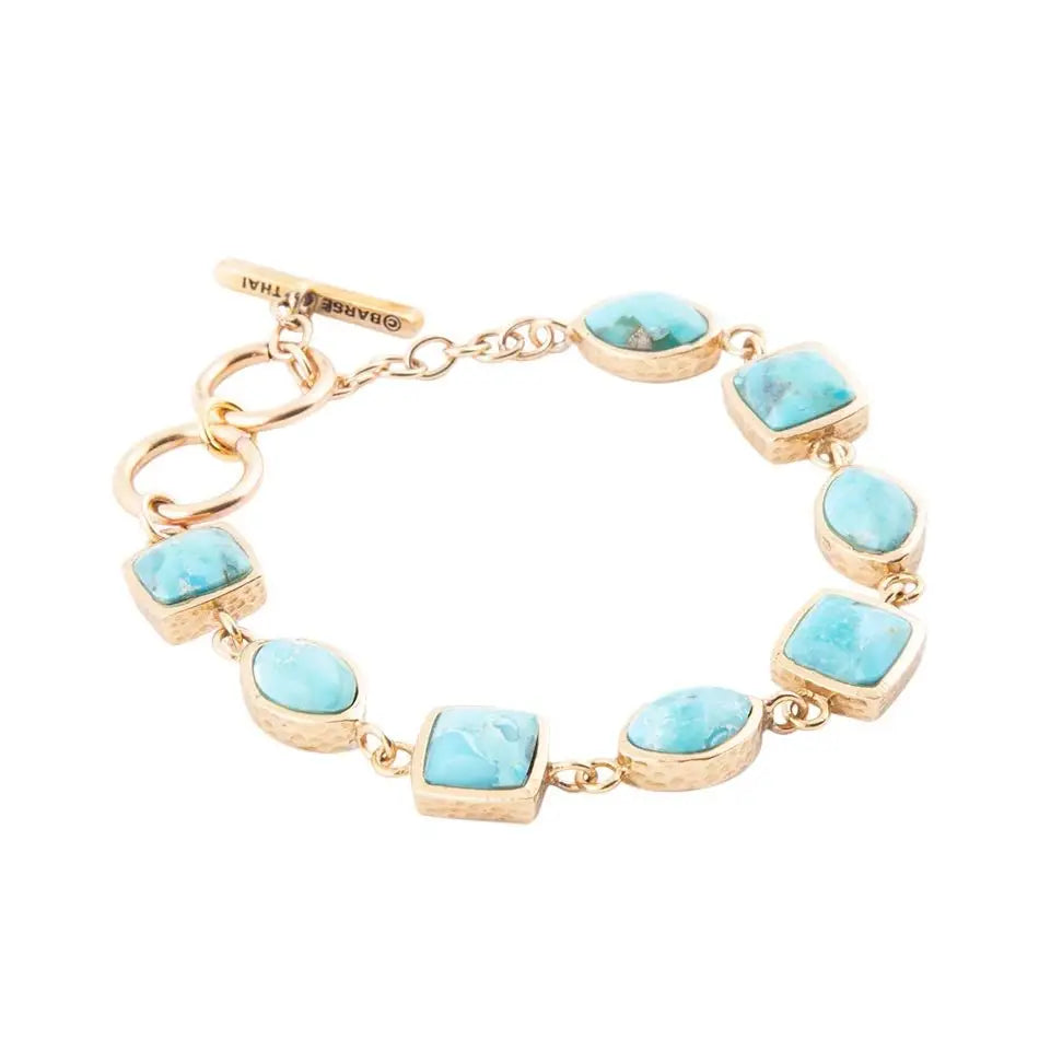 Genuine Blue Turquoise Hammered Golden Link Bracelet - Tucker Brown