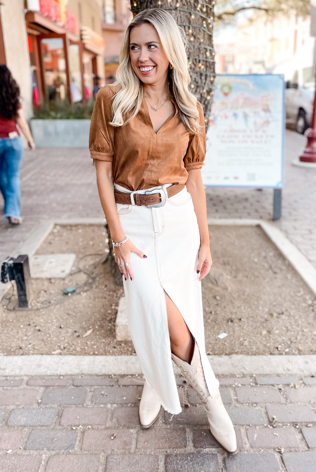 Jane Faux Suede Top - Toast