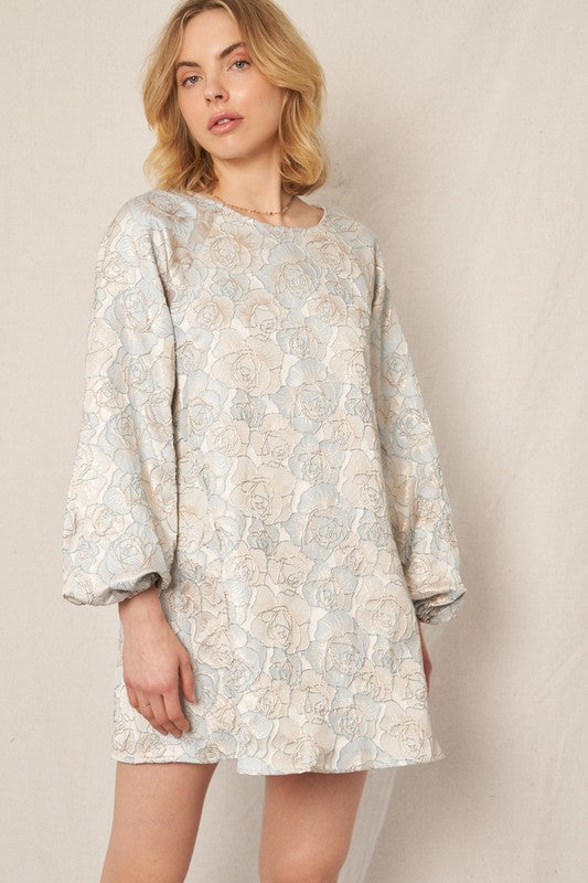 Floral Organza Dress - Silver/Blue