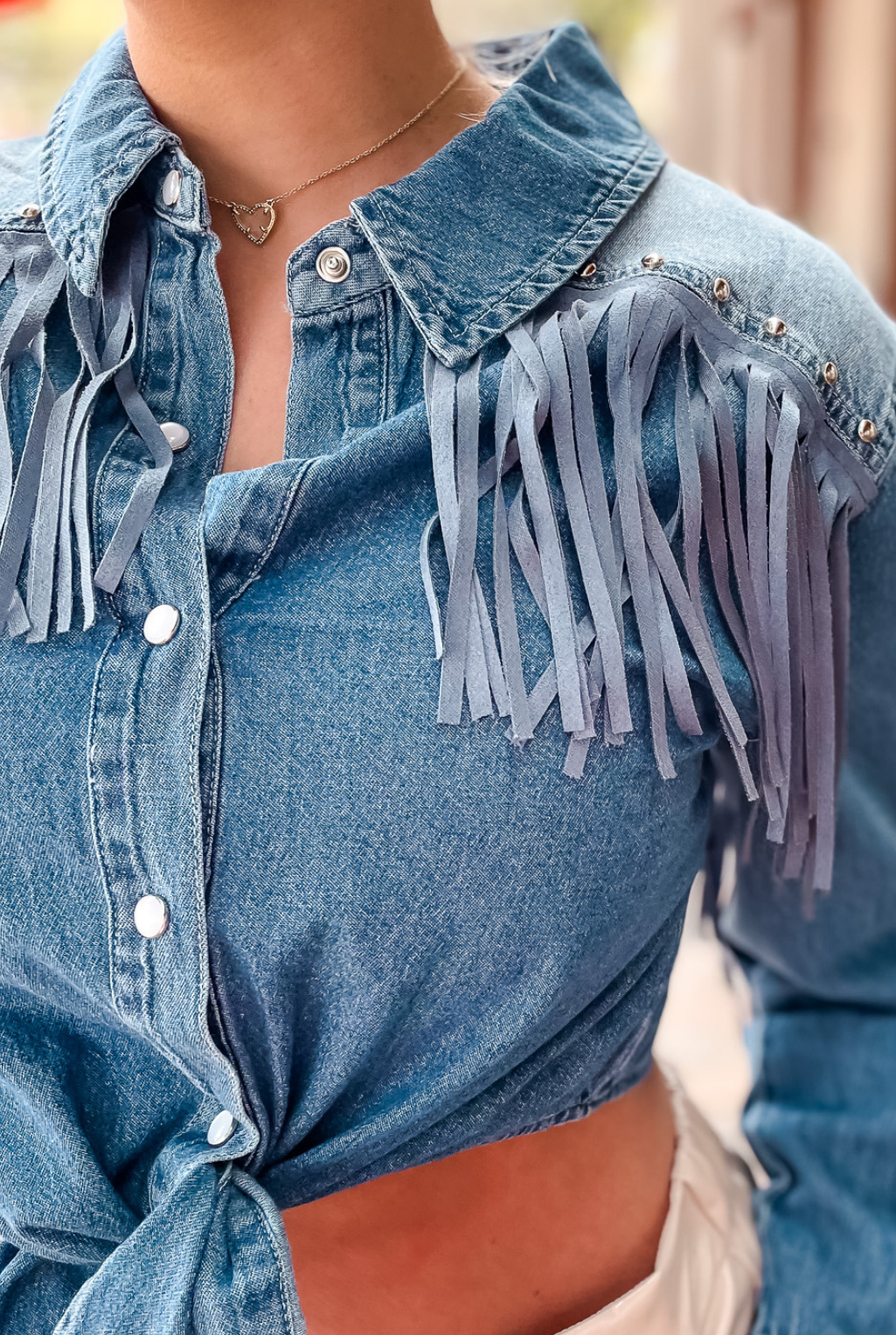 Silver Stud Fringe Denim Shirt