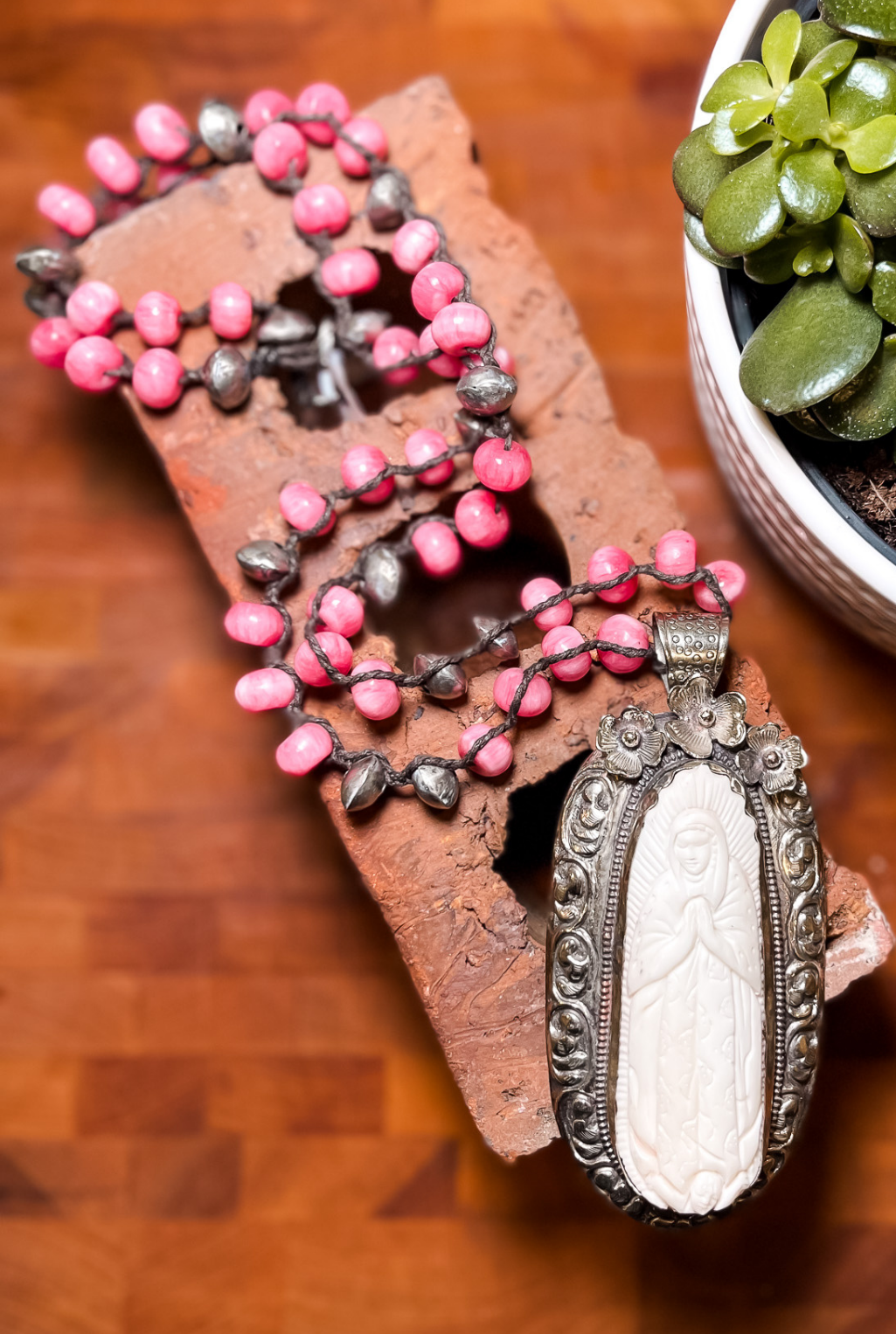 Pink Jade Guadalupe Necklace
