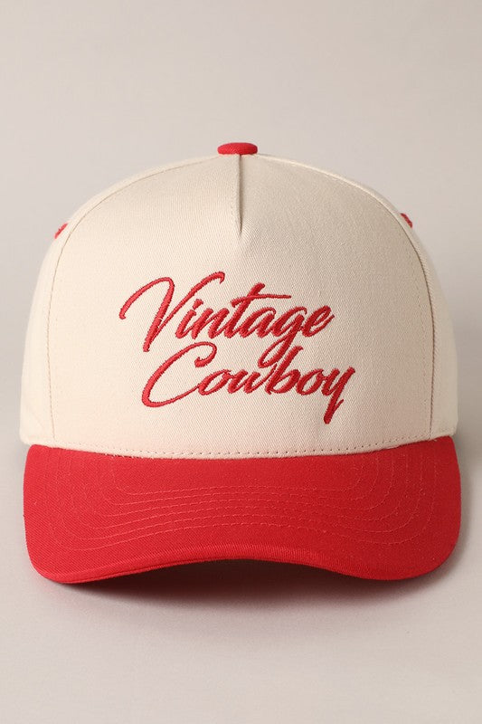 Vintage Cowboy Baseball Cap - Red