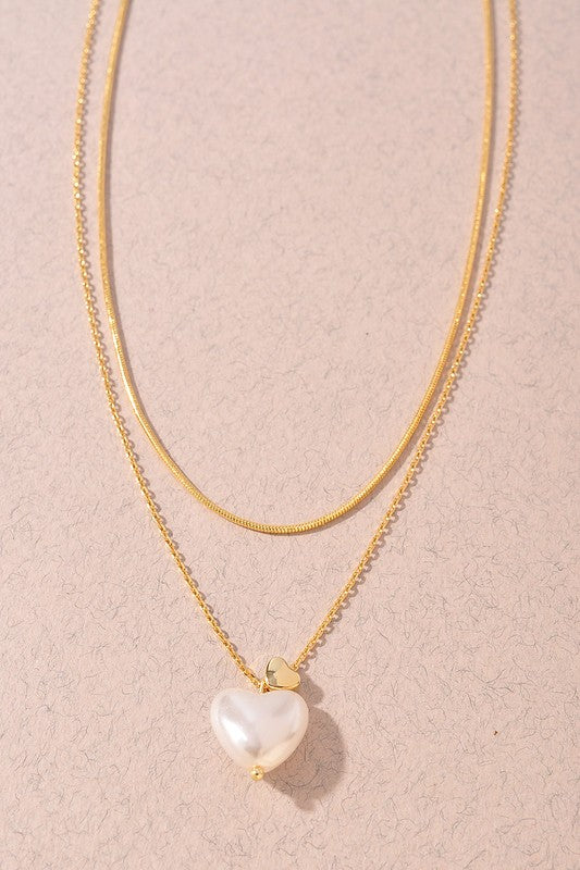 Puffy Heart Pearl Necklace