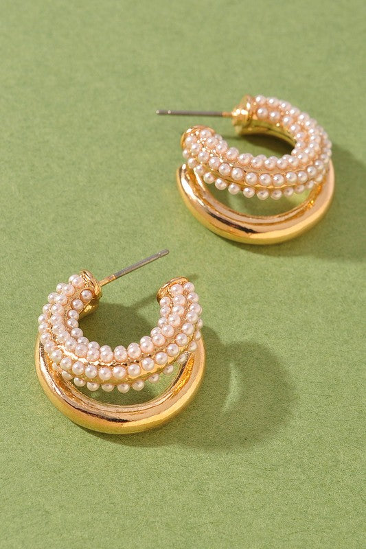 Gold & Pearl Duo Hoop Earrings