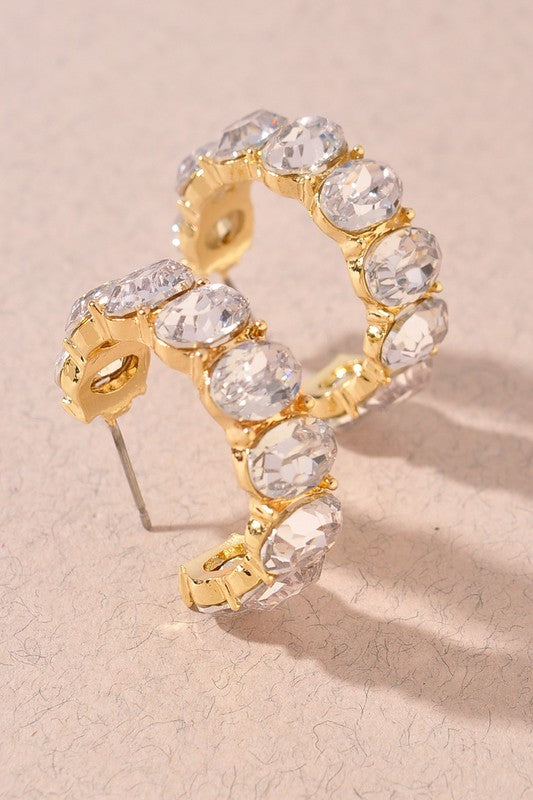 Rhinestone & Gold Hoop Earrings