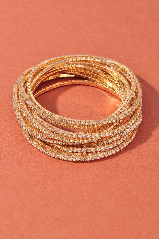 Rhinestone Stretch Bracelet Set - Gold