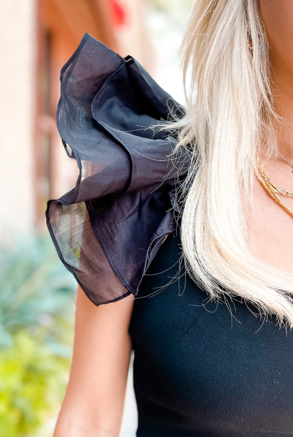 Ruffle On My Shoulder Top - Black
