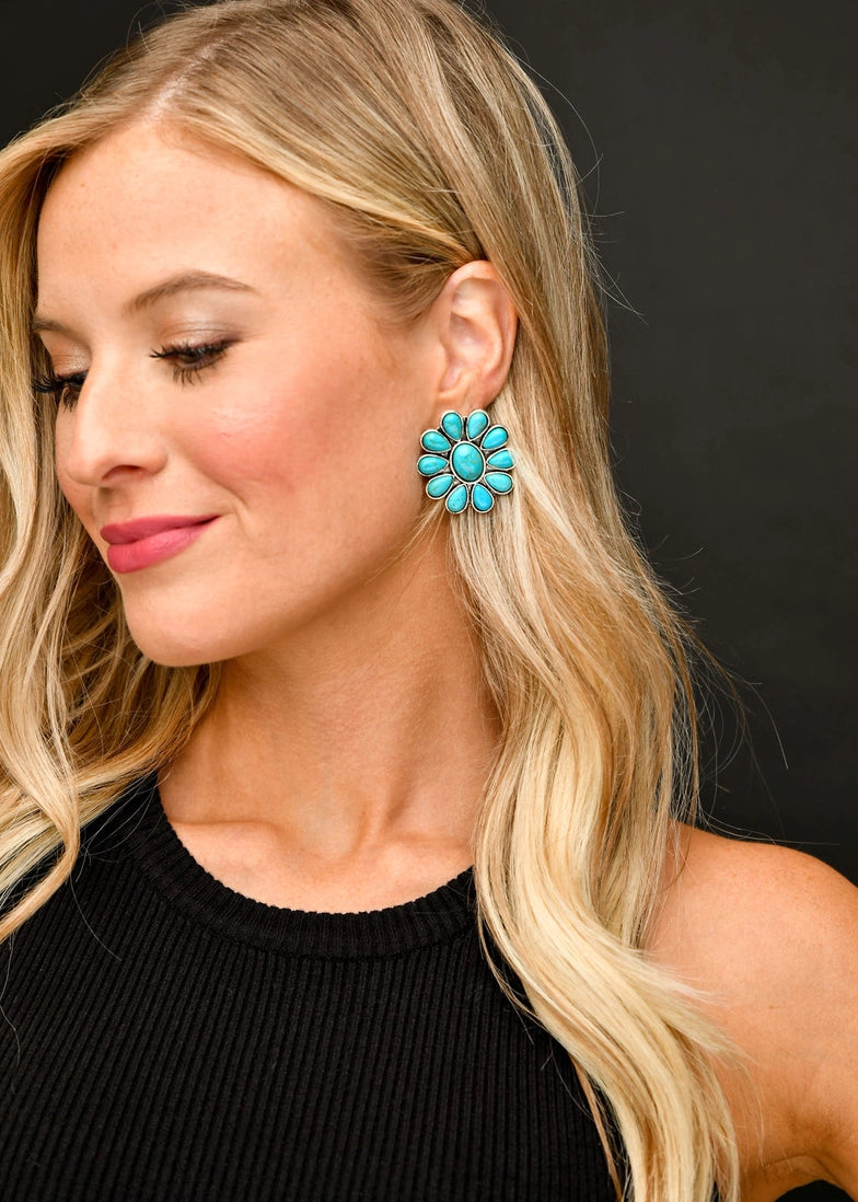 Flower Cluster Earrings - Turquoise - Tucker Brown