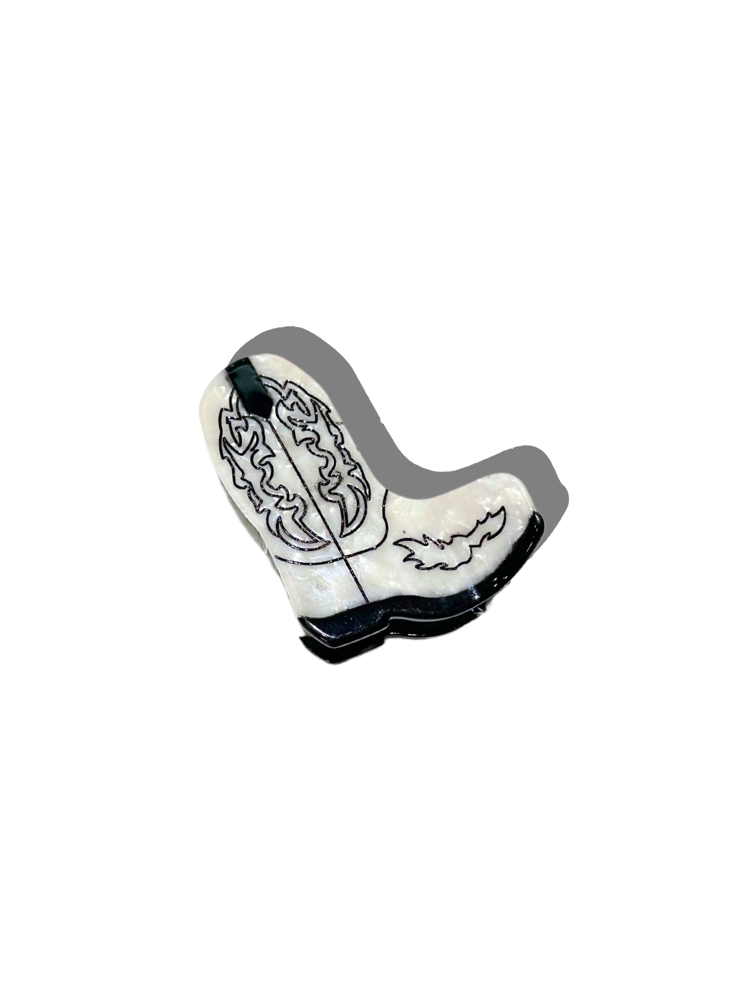 Hand Painted Cowboy Boot Hair Clip - White - Tucker Brown