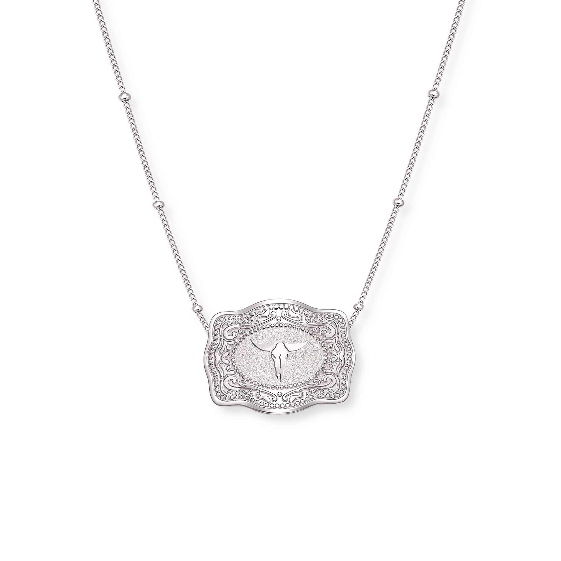 Longhorn Buckle Necklace - Silver