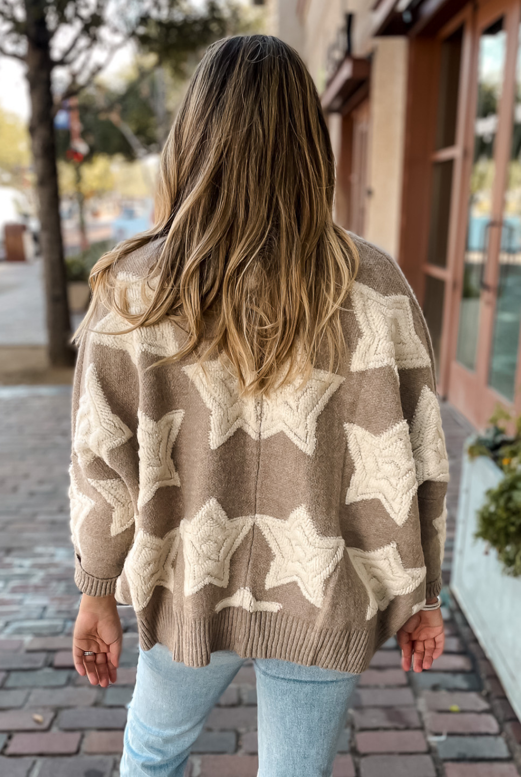 Star Print Boxy Cardigan - Taupe