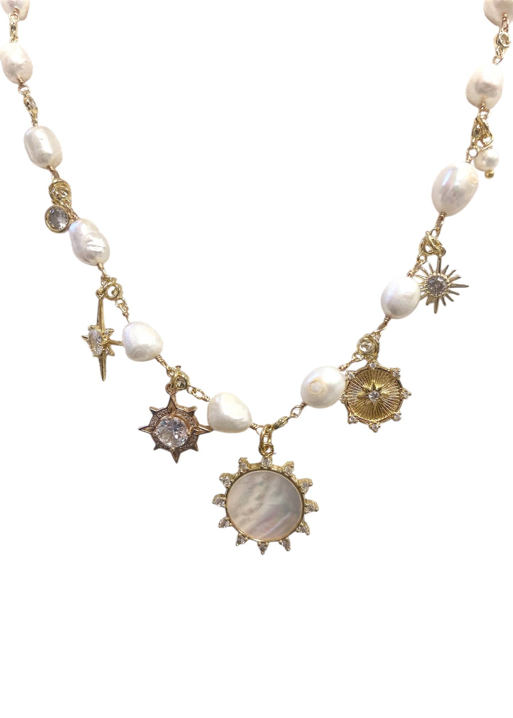 Freshwater Pearl Celestial Charm Necklace