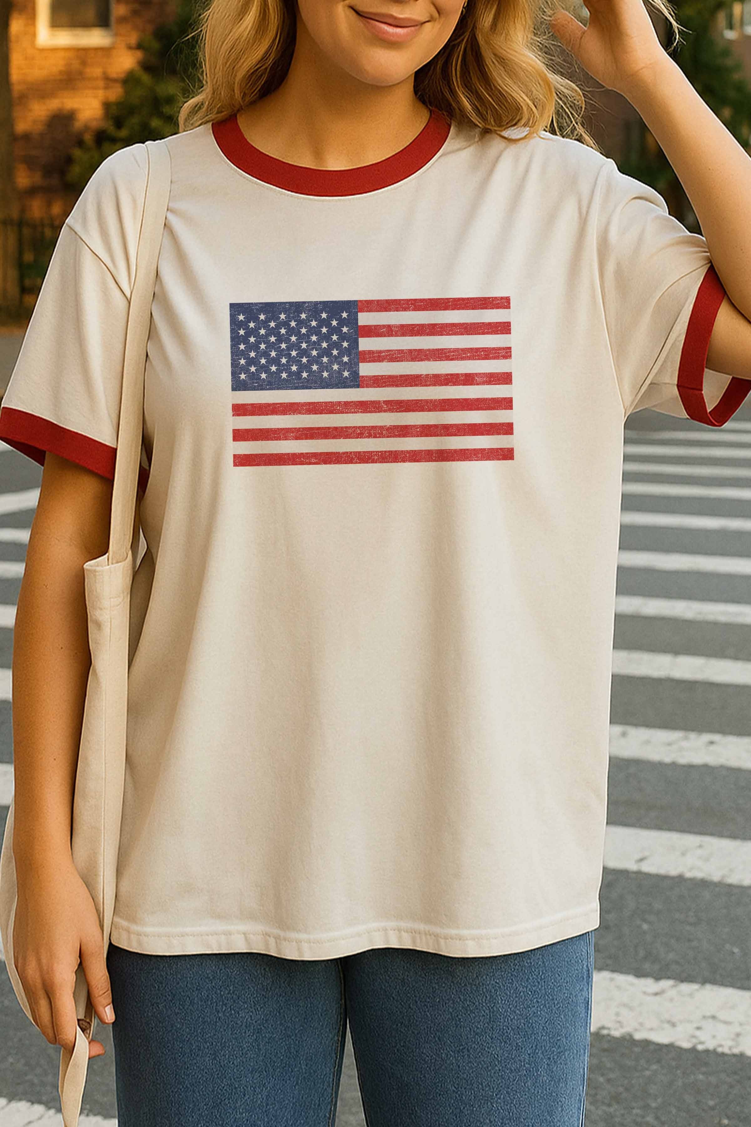 USA Flag Ringer T-Shirt