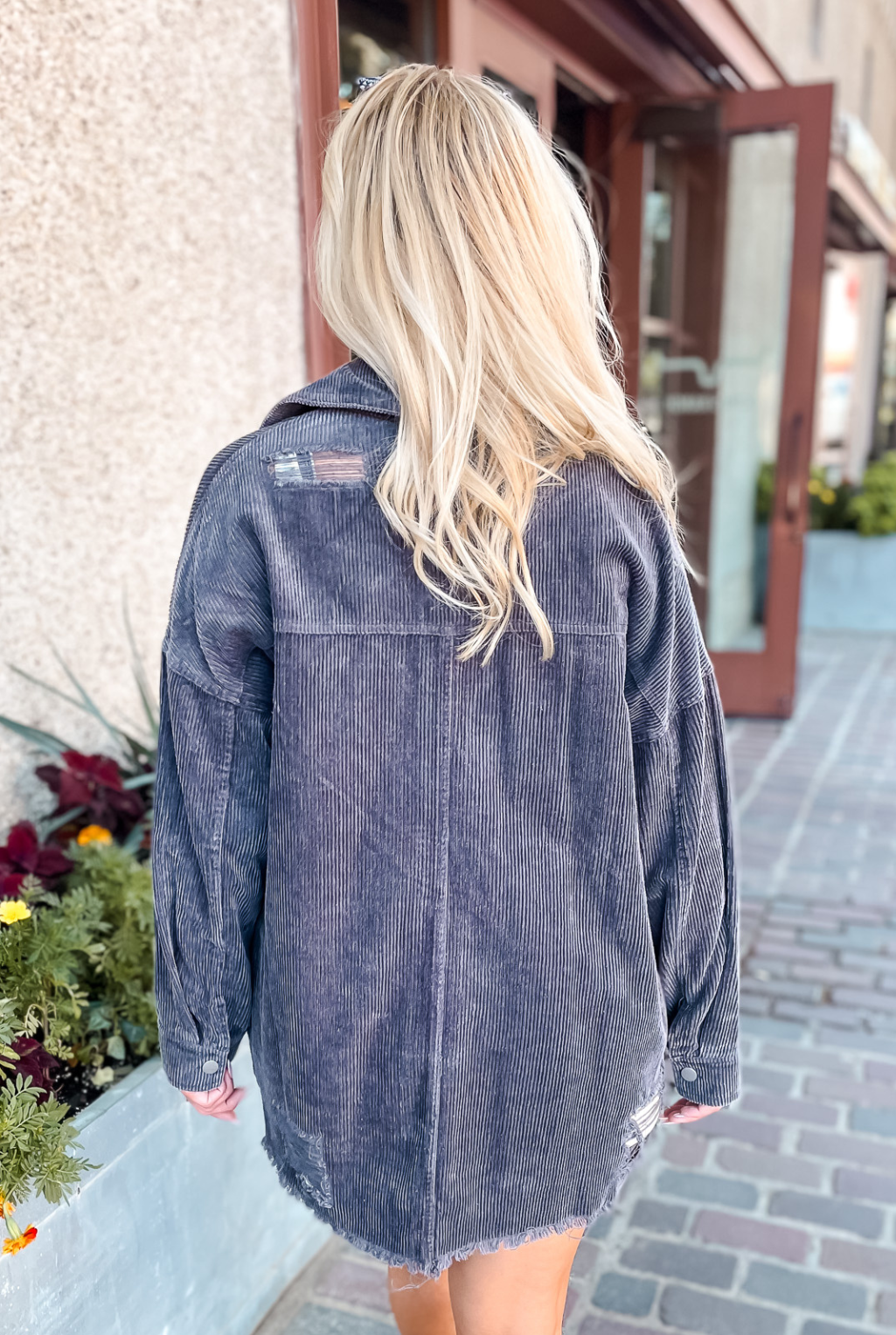 Sequin Cowboy Boot Corduroy Shacket - Charcoal