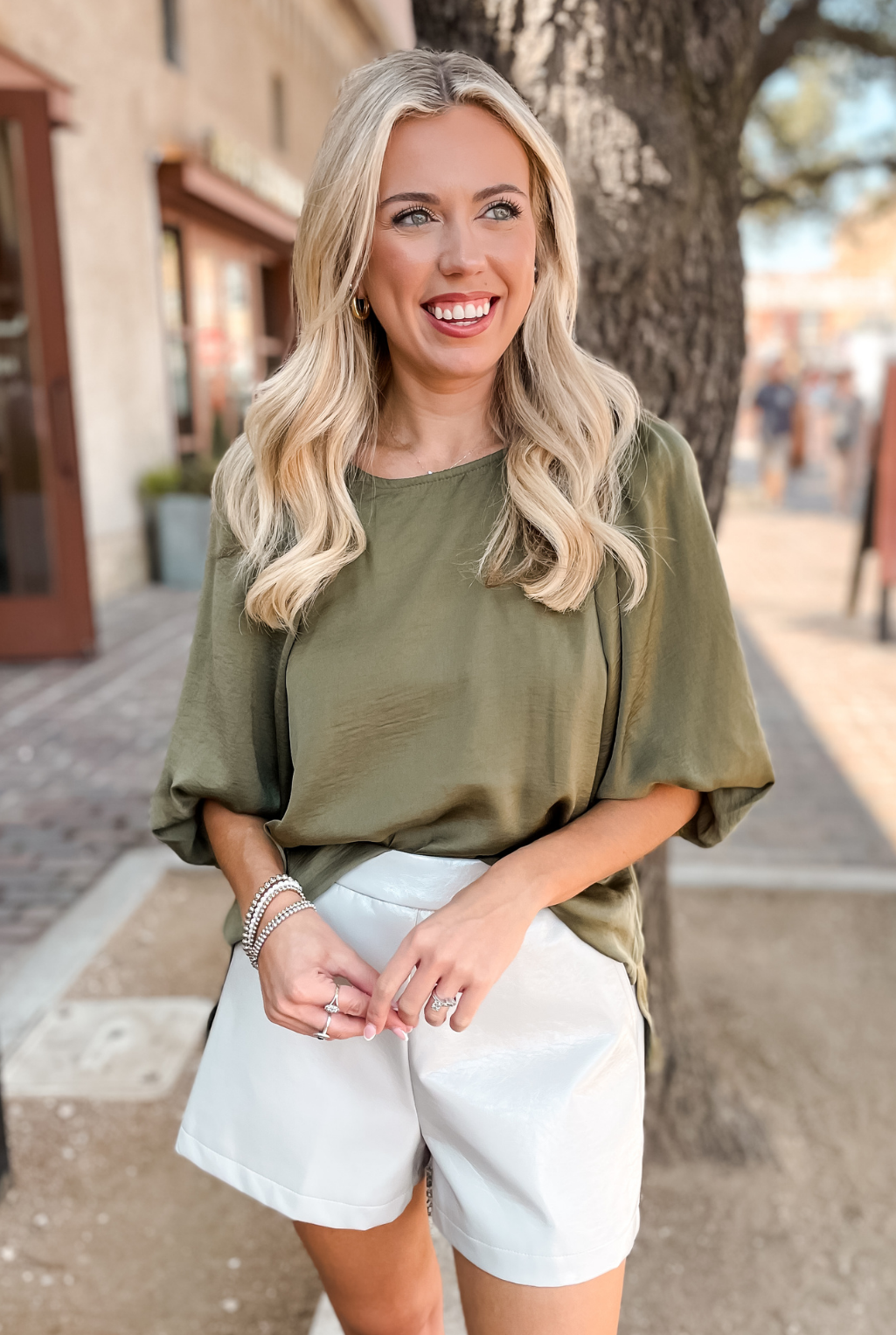 Washed Satin Top - Olive