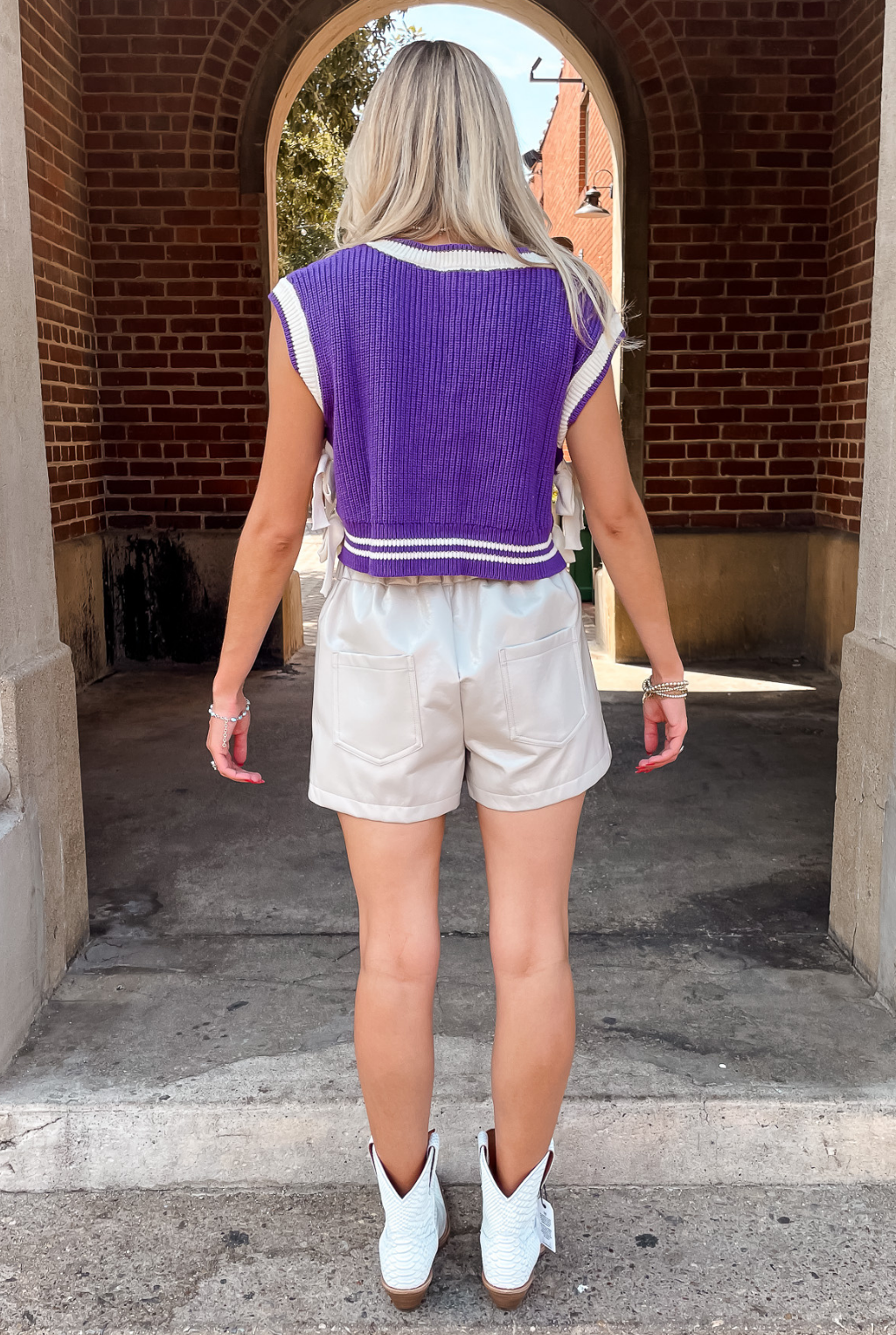 Contrast Stripe Bow Sweater - Purple
