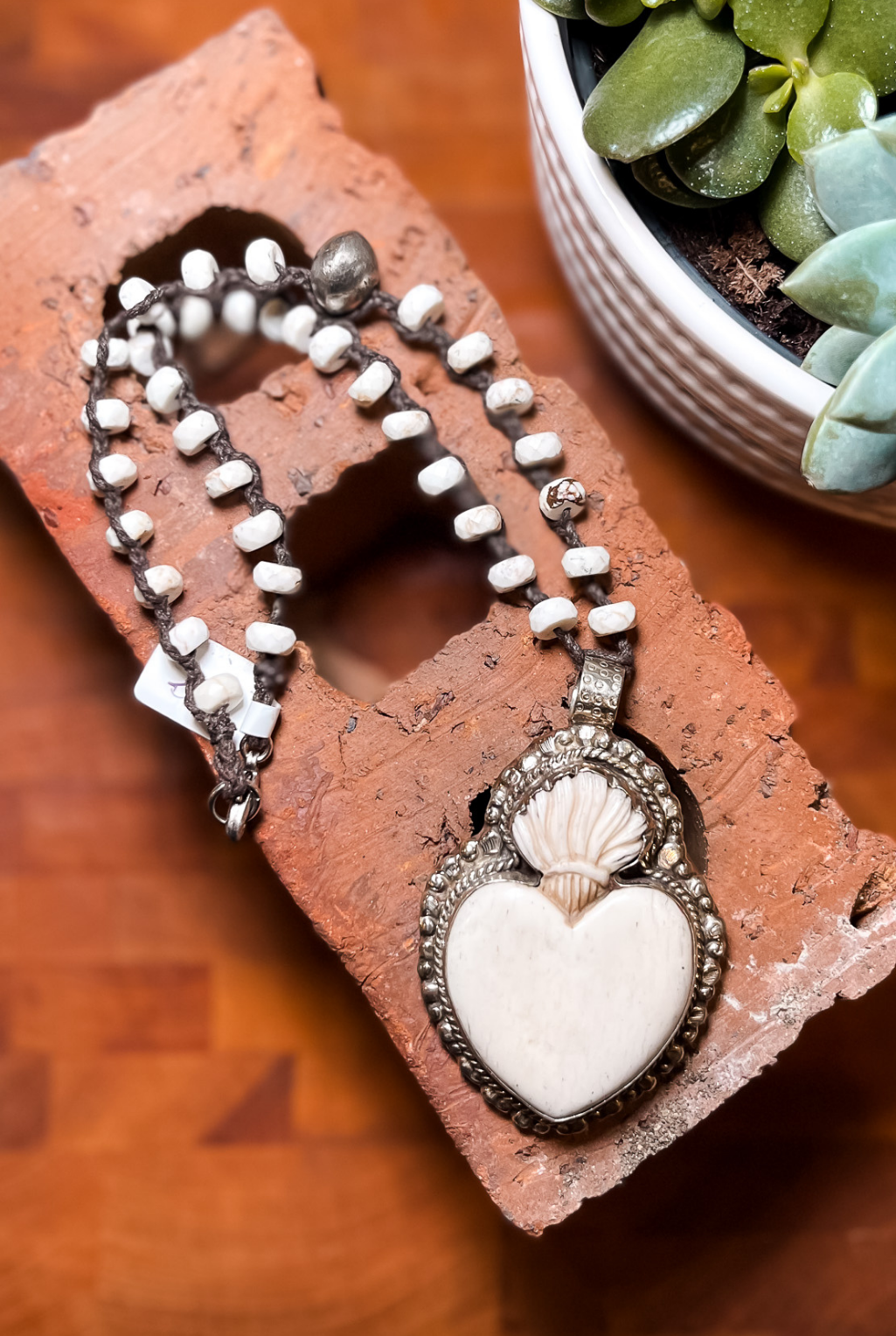 Sacred Heart Necklace - Bone