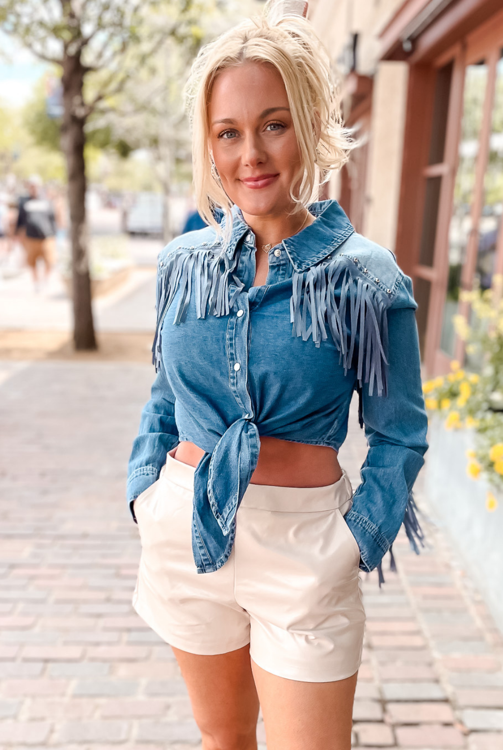 Silver Stud Fringe Denim Shirt