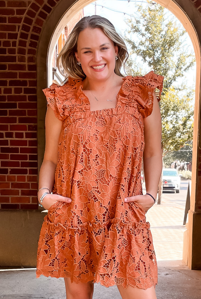 J Marie - Pia Lace Dress - Burnt Orange Tucker Brown J Marie - Pia Lace Dress - Burnt Orange Tucker Brown