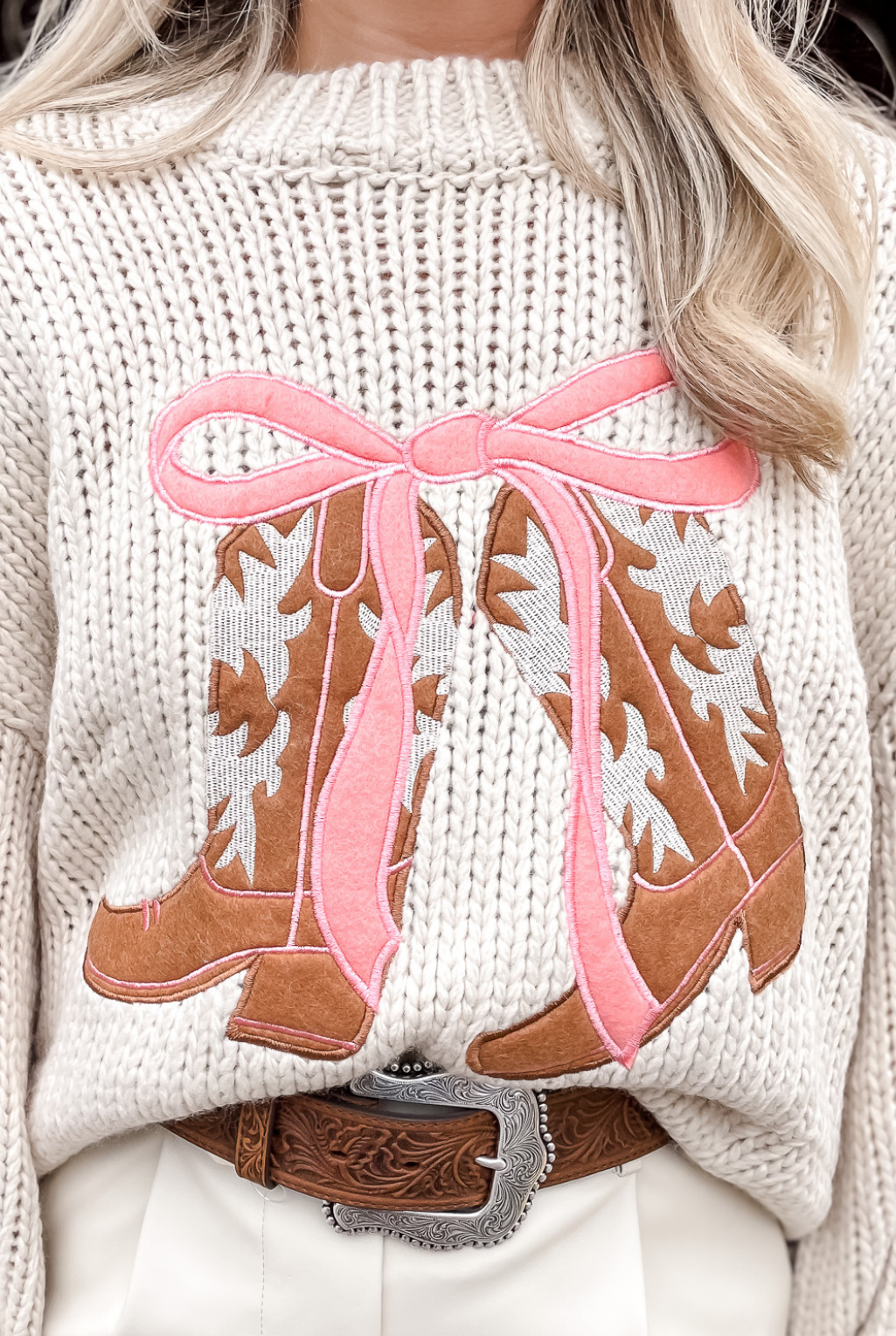 Boots & Bows Sweater - Natural