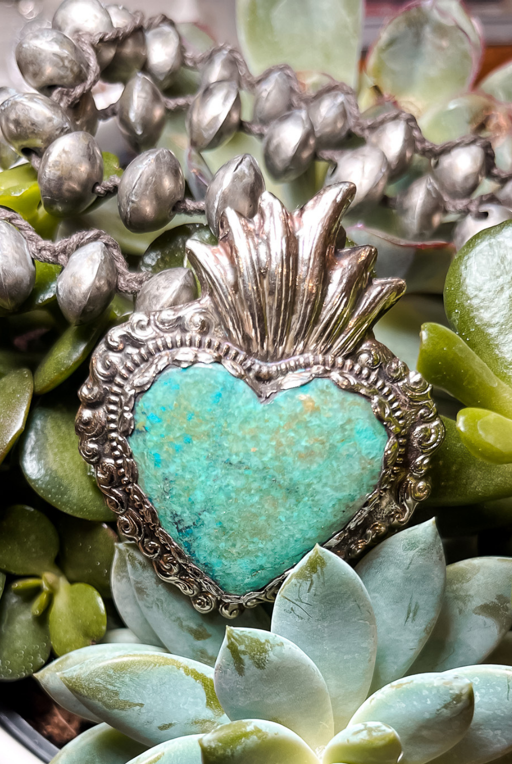 Sacred Heart Necklace - Turquoise / Silver