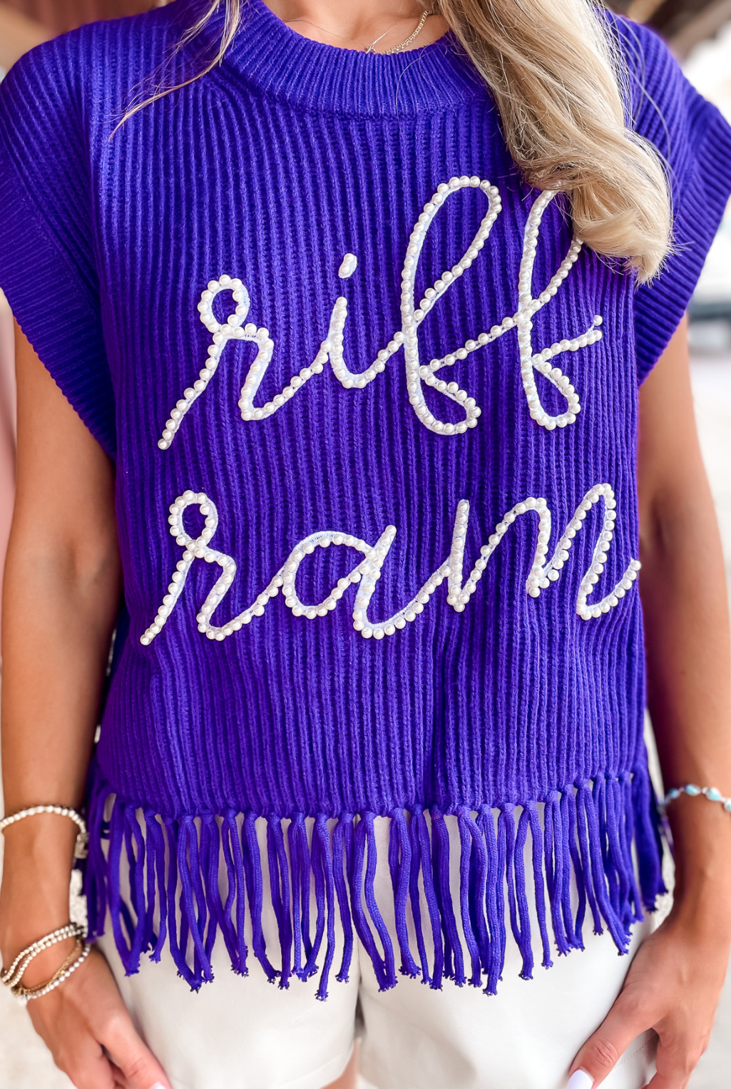 Queen Of Sparkles - Riff Ram Pearl Fringe Sweater