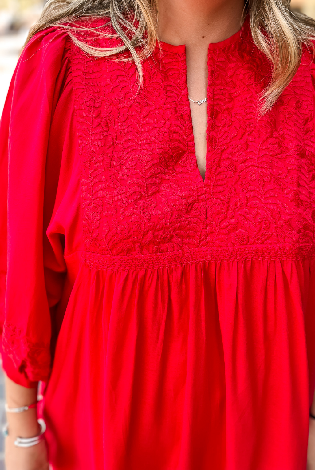 J Marie - Maddy Embroidered Dress - Red