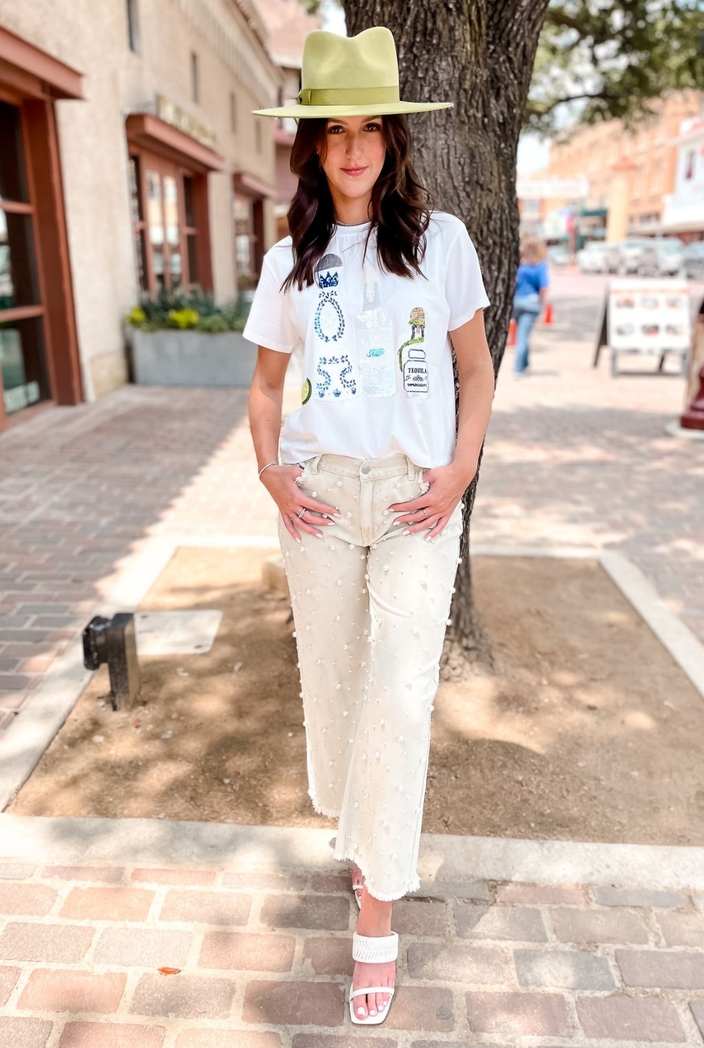 Pearl Beaded Jean - Beige