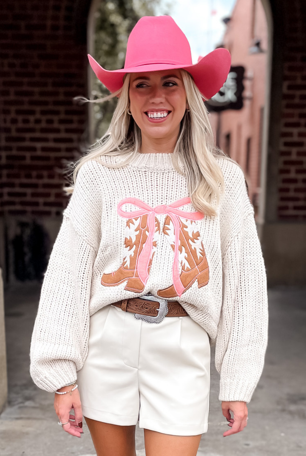 Boots & Bows Sweater - Natural