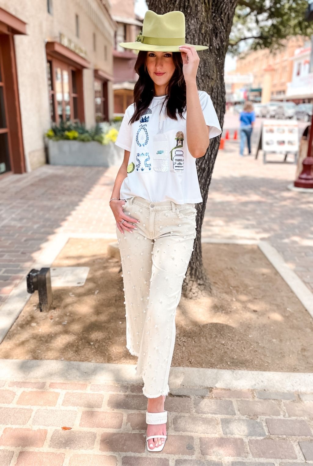Pearl Beaded Jean - Beige