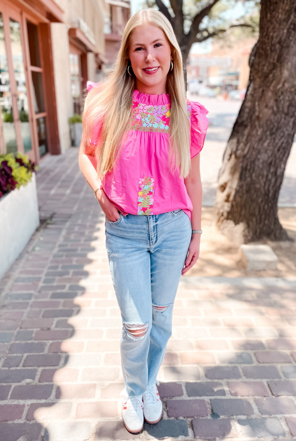 Nellie Embroidered Top - Pink