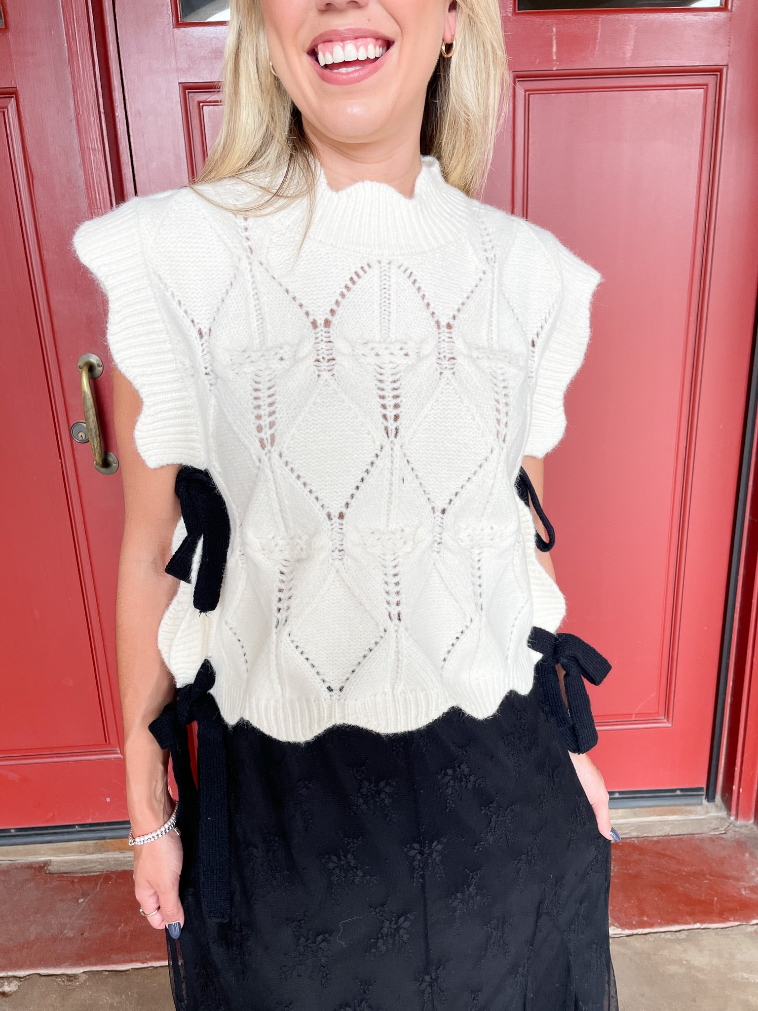 Scalloped Side Tie Sweater Vest