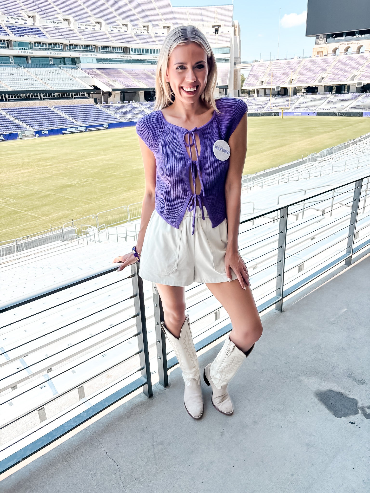 Triple Tie Front Sweater - Purple