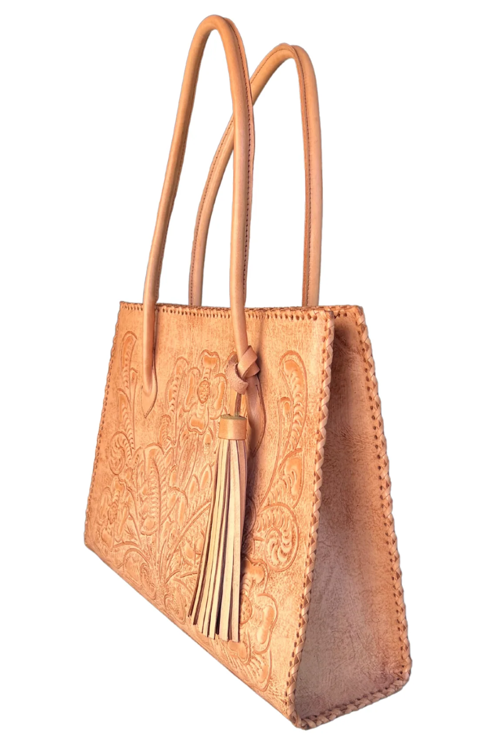 Amy Tooled Leather Handbag - Natural