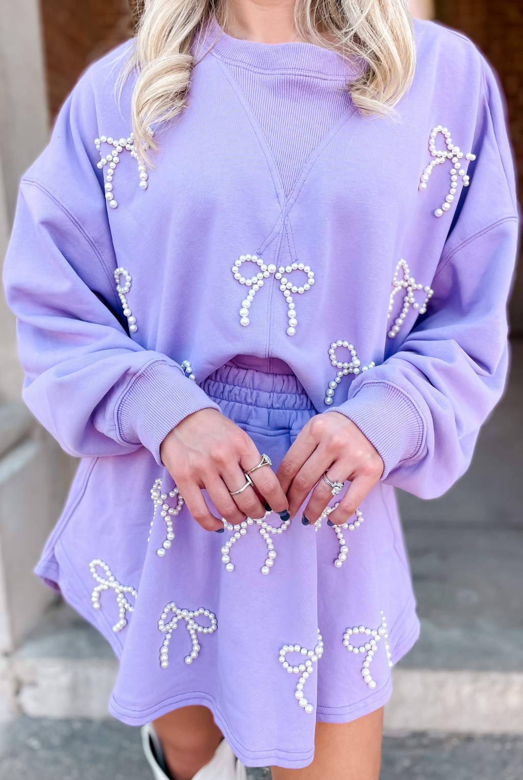 Pearls & Bows Sweatshirt - Lavender
